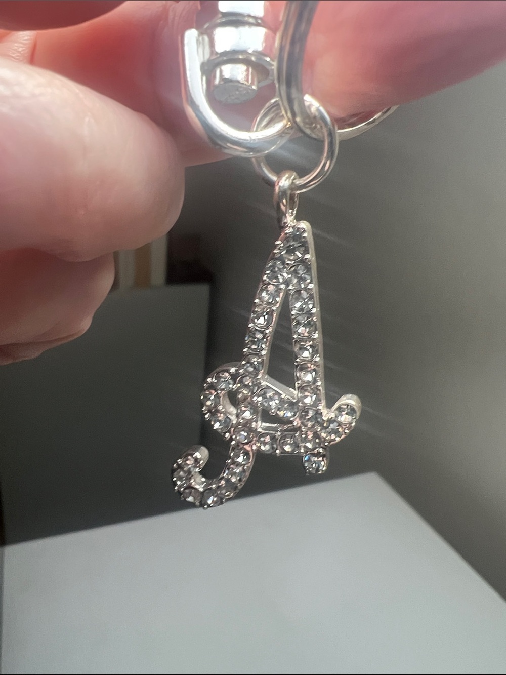 Vintage Rhinestone Letter 'A' Keychain Charm - Silver Tone - Picture 13 of 16